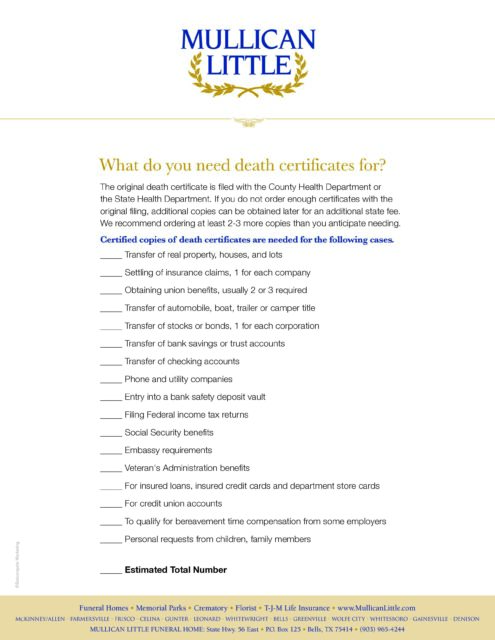 Entities that Need Death Certificates