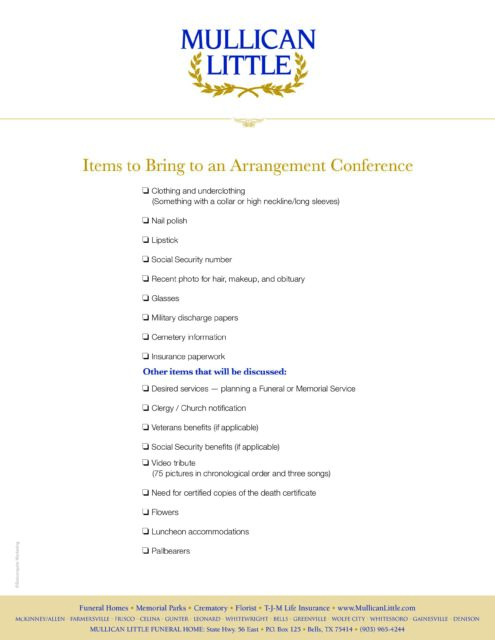 Items to Bring to an Arrangement Conference